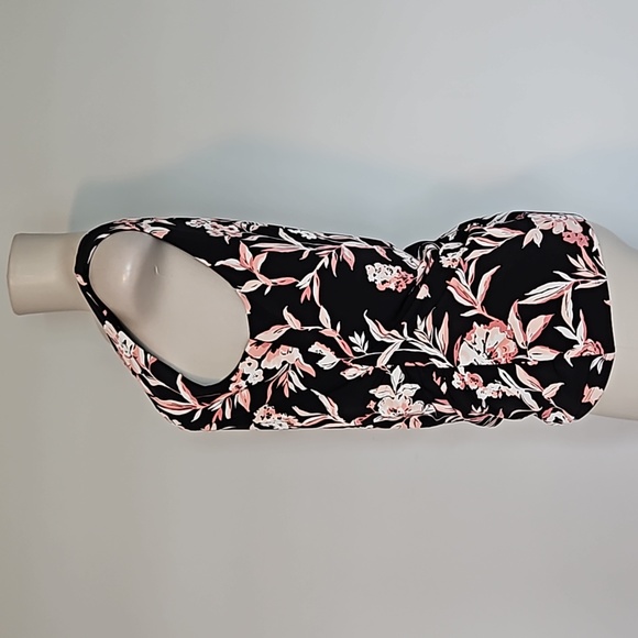 WHBM black floral 1 shoulder stretchy top-L - Picture 2 of 9